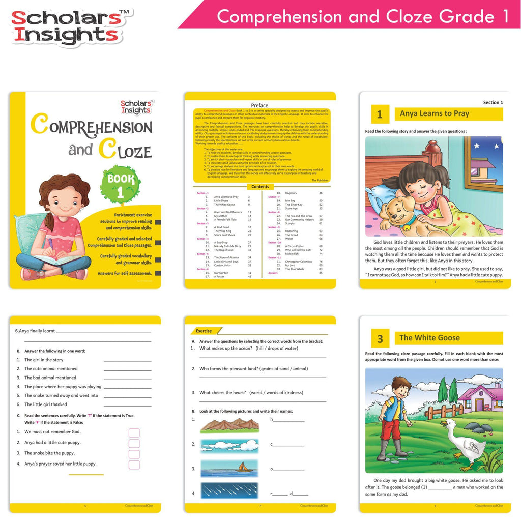 Comprehension and Cloze BOOK 1 (Scholars insights) 6-9 years Bookynotes 