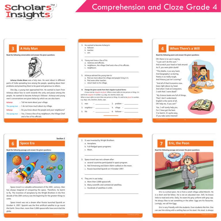 Comprehension and Cloze BOOK 4 (Scholars insights) 6-9 years BookyNotes 